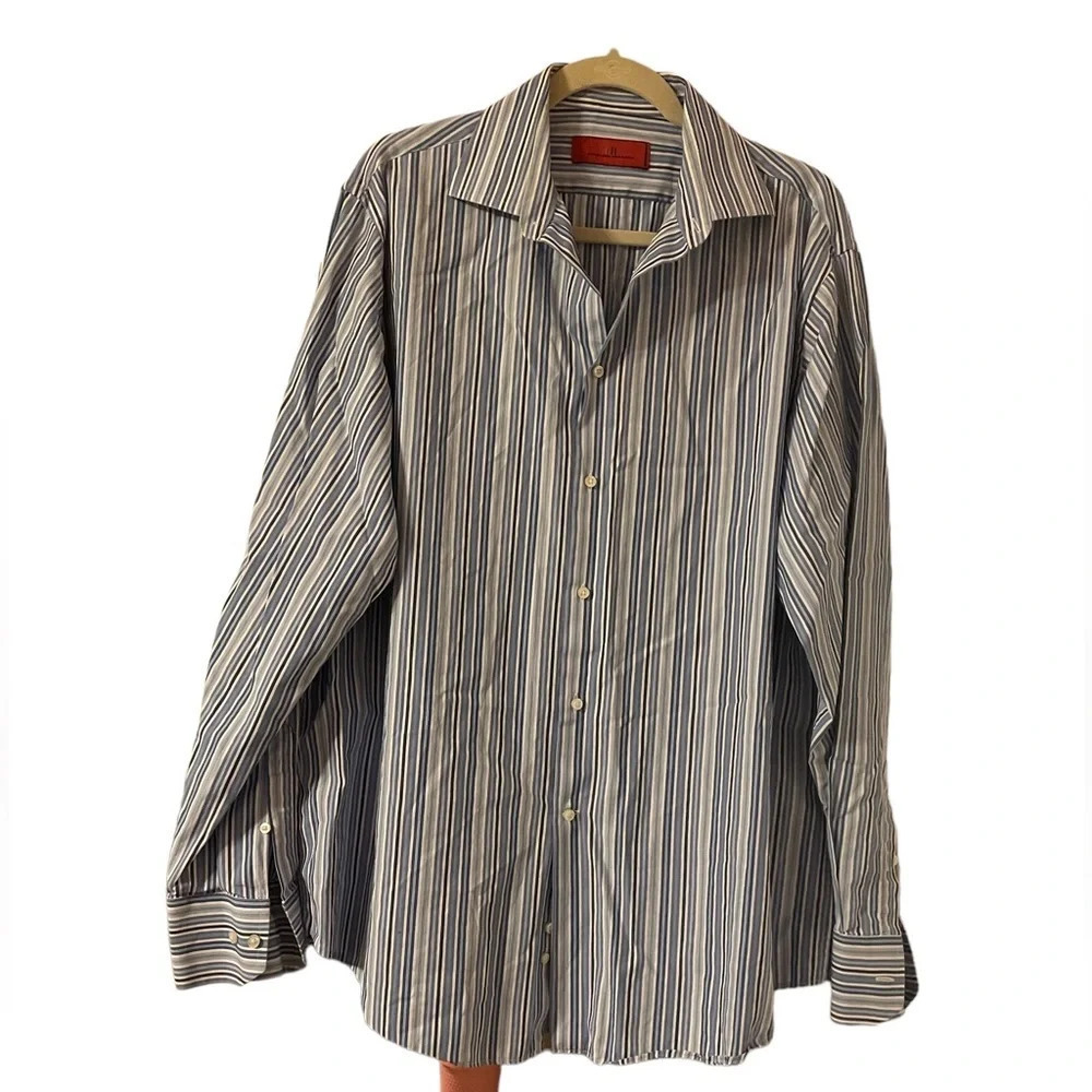 CAROLINA HERRERA BLUE STRIPED BUTTON DOWN SHIRT